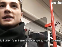 Young twink earned cash in train by sucking dick